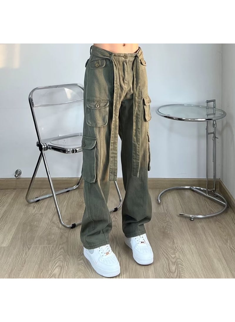 Generic - American Retro Hiphop Work Pants Loose Straight Leg Multi Pocket High Street Design Men Women Casual Trousers Fashion Brand Brown - Image 1