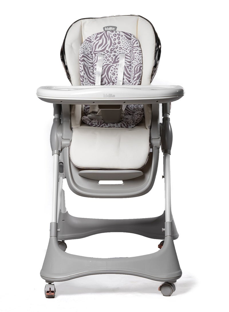 Kidilo Adjustable Baby Feeding Chair - High Chair with Detachable Tray, Reclining Backrest, Easy Clean Fabric, Foldable Design, Safe Harness, and Rolling Wheels for Easy Mobility - Image 1