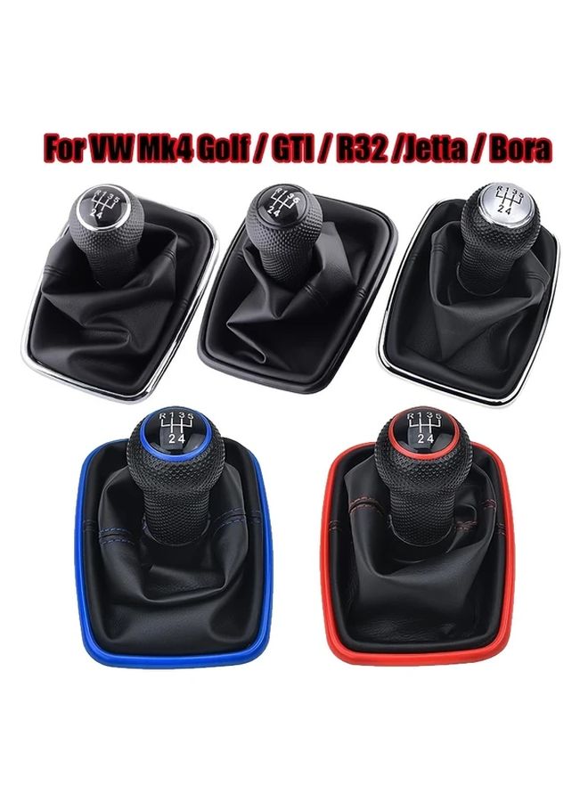 Black Blue Leather Gear Shift Dust Cover 5 Speed Manual Transmission Shift Lever Compatible With 12MM Installation Hole Diameter Shift Knob For Golf 4 MK4 GTI R32 Bora Jetta 5 Speed 12MM Gear Lever Handle Applicable 3BD 711 - Image 1