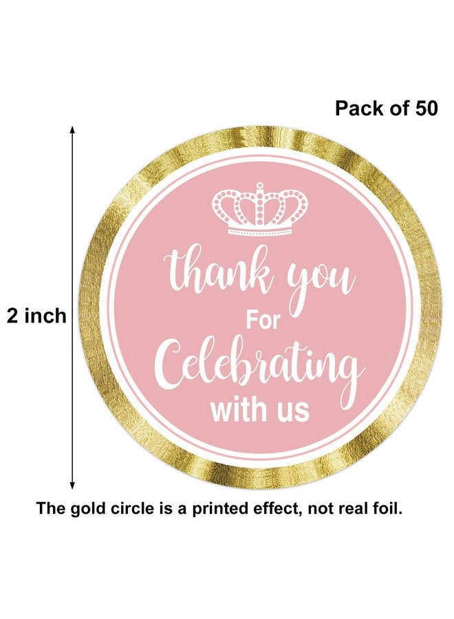 None/Brand ملصقات شكر بحجم 2 إنش للاحتفال معنا، ملصقات شكر وردية للأميرة الصغيرة لحفلات استقبال المولود، عيد الميلاد، الحفلات، أفكار تزيين هدايا الحفلات، عبوة من 50 - Image 2