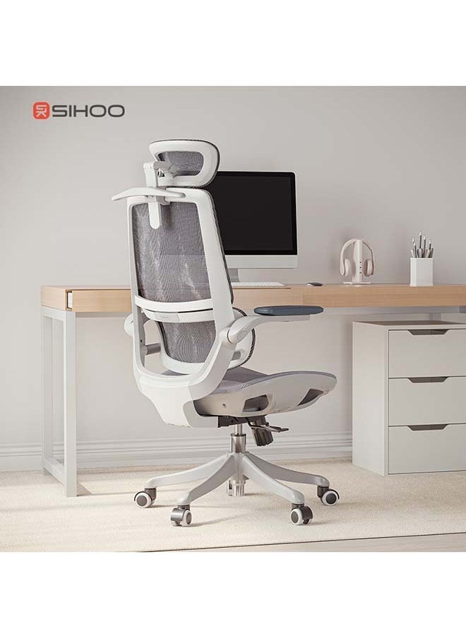 SIHOO - M59AS-201 Ergonomic Office Chair with Dual Back Design, Flip-Up Arms, Clothes Rack, Swivel Task Chair, Adjustable Height, Grey - Image 1