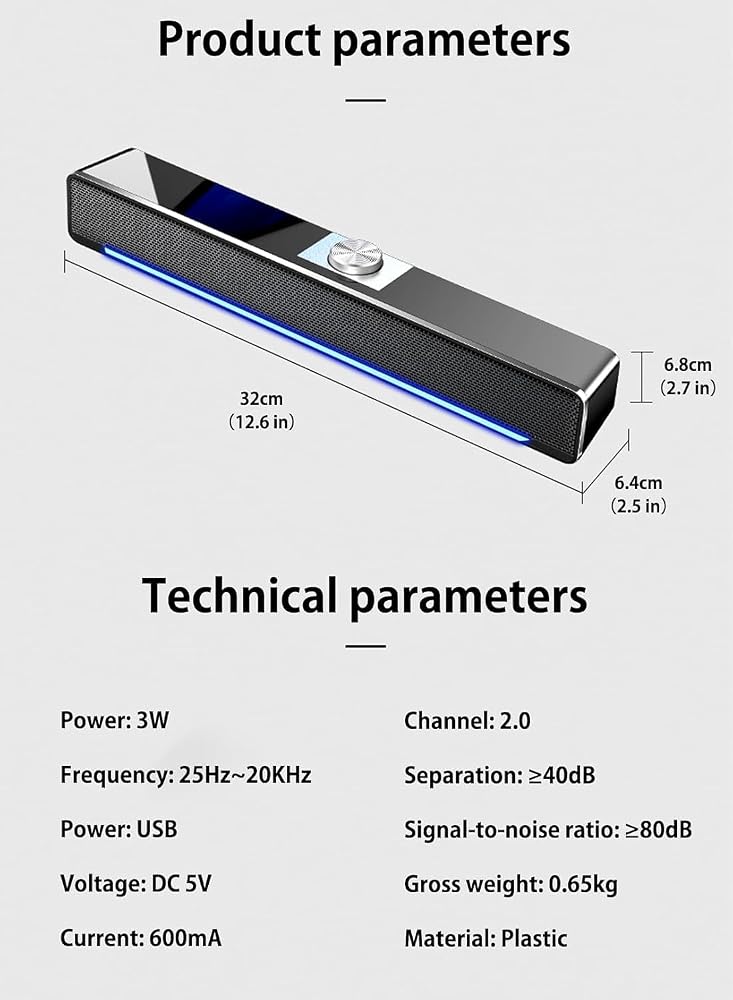 LOOPITYS Bluetooth LED TV Sound Bar AUX Wired USB Speaker Home Theater System Surround SoundBar for TV PC Computer Speakers. - Image 4