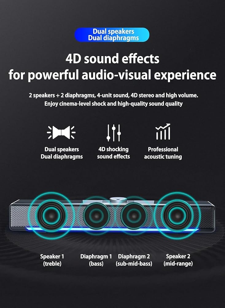 LOOPITYS Bluetooth LED TV Sound Bar AUX Wired USB Speaker Home Theater System Surround SoundBar for TV PC Computer Speakers. - Image 5