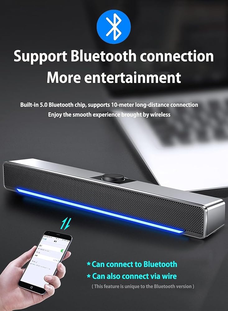 LOOPITYS Bluetooth LED TV Sound Bar AUX Wired USB Speaker Home Theater System Surround SoundBar for TV PC Computer Speakers. - Image 2
