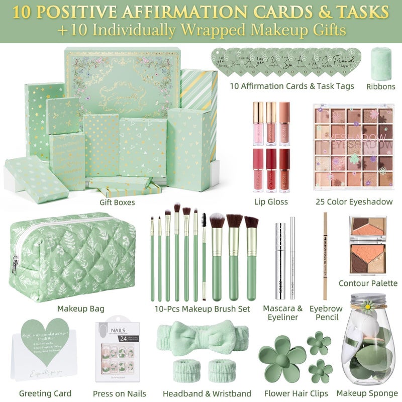 Qinline Teen Girl Gifts Trendy Stuff Set - 10 Pcs Wrapped Easter Basket Stuffers for Teenage Girls, Makeup Gift Box w/Positive Affirmation Cards & Empowering Challenges, Birthday Gifts for Tween & Teen Girls - Image 2