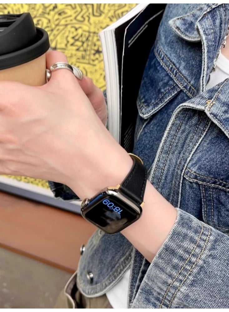 Arabest Black Gold Leather Replacement Strap for iWatch 10 [42mm] - Image 3