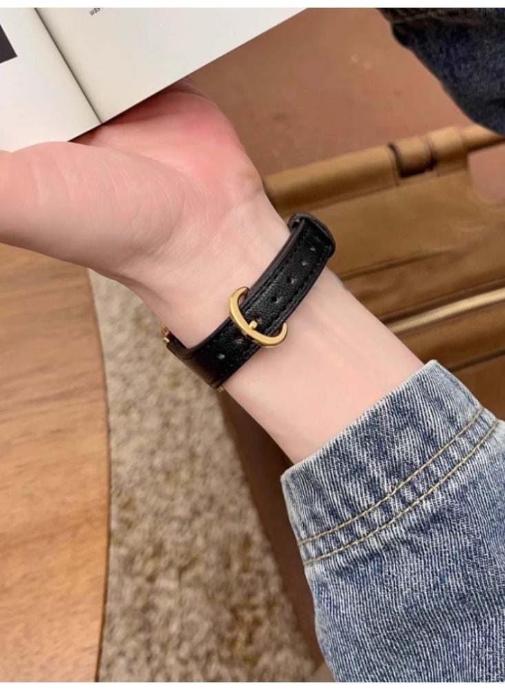 Arabest Black Gold Leather Replacement Strap for iWatch 10 [42mm] - Image 5