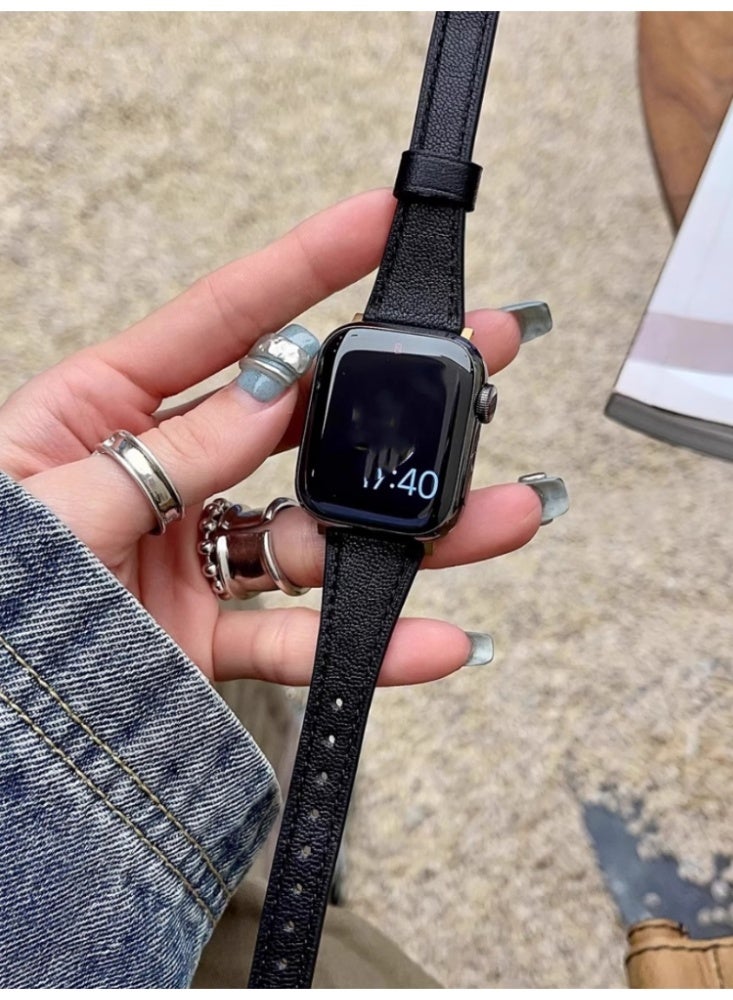 Arabest Black Gold Leather Replacement Strap for iWatch 10 [42mm] - Image 2