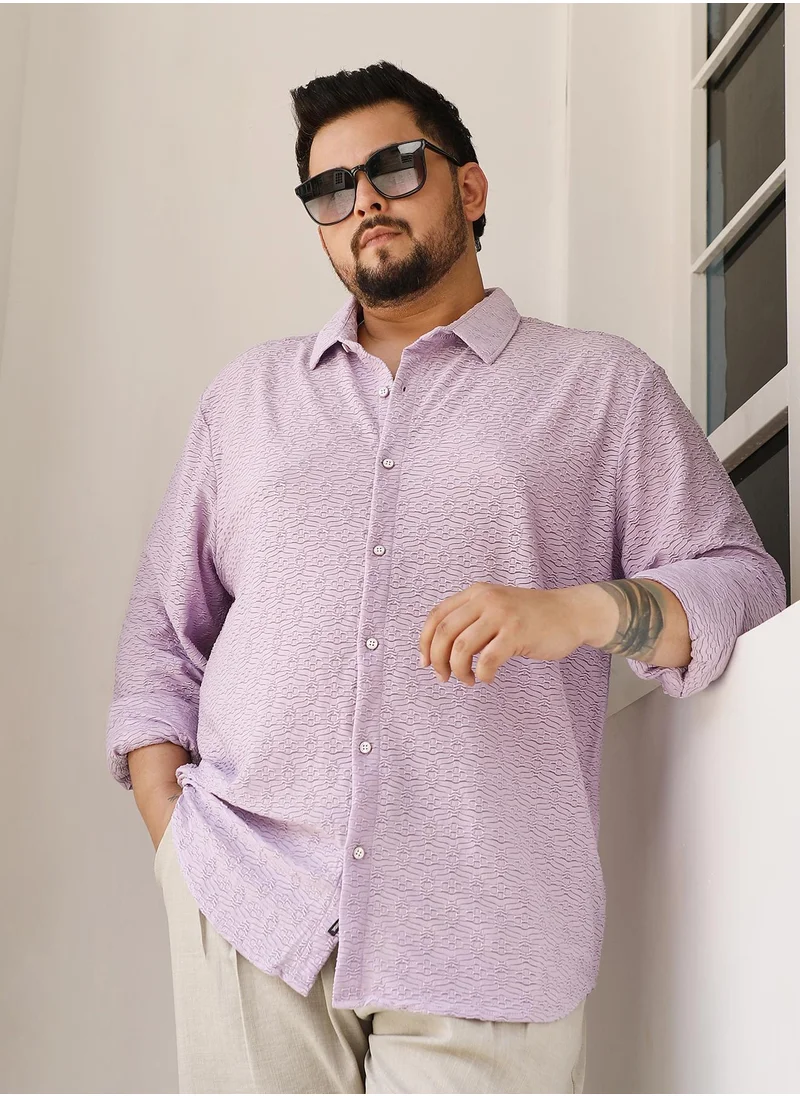 انستافاب بلس Instafab Plus Men's Lavender Dunes-Tactile Shirt For Casual Wear | Spread Collar | Long Cuffed Sleeves | Button Closure | Plus Size Shirt Crafted With Comfort Fit For Everyday Wear