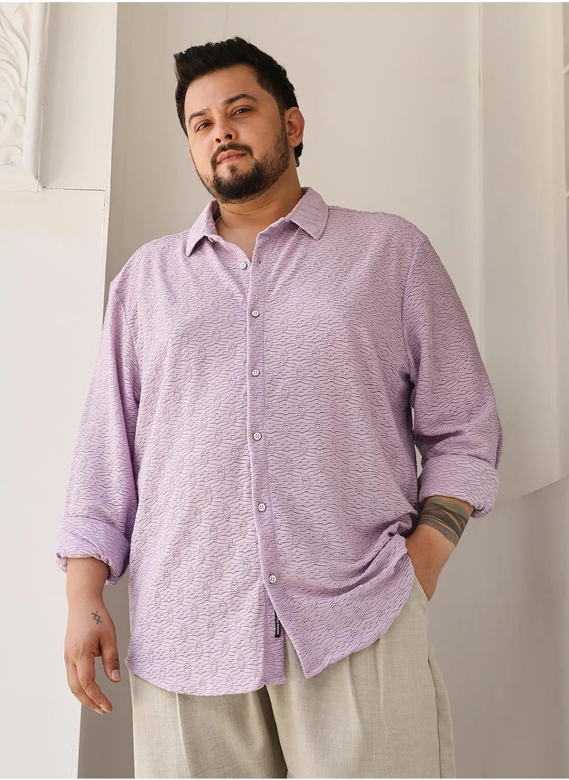 انستافاب بلس Instafab Plus Men's Lavender Dunes-Tactile Shirt For Casual Wear | Spread Collar | Long Cuffed Sleeves | Button Closure | Plus Size Shirt Crafted With Comfort Fit For Everyday Wear