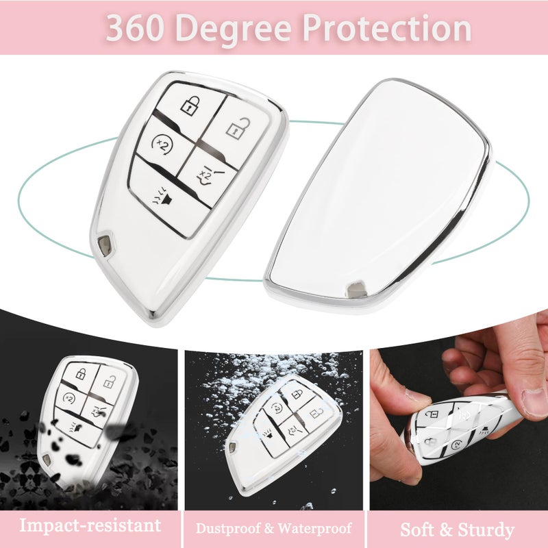 JAMCARI for Chevy Key Fob Cover - Soft TPU Protection Case with Keychain for 2021-2025 Chevy Suburban Tahoe GMC Yukon Denali Silverado Buick Enclave Smart Remote Key Shellï¼ˆ5 Buttons Whiteï¼‰ - Image 3