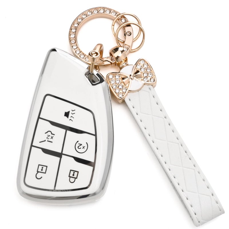 JAMCARI for Chevy Key Fob Cover - Soft TPU Protection Case with Keychain for 2021-2025 Chevy Suburban Tahoe GMC Yukon Denali Silverado Buick Enclave Smart Remote Key Shellï¼ˆ5 Buttons Whiteï¼‰ - Image 1