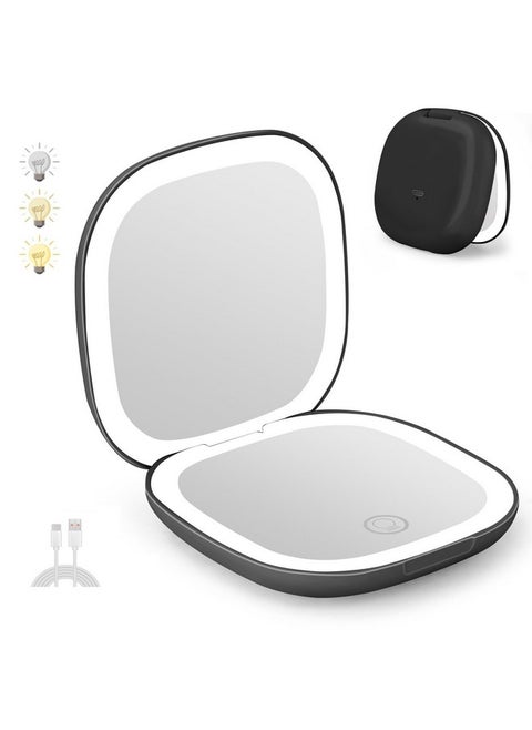 Rechargeable Pocket Mirror, 1X/5X Magnification Led Compact Travel Makeup Mirror With Light In 3 Colors Mode, Purse Mirror, 2-Sided, Portable, Folding, Handheld, Small Mirror