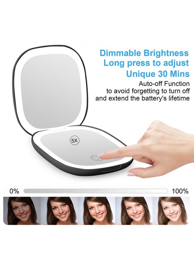 Infitrans - Rechargeable Pocket Mirror, 1X/5X Magnification Led Compact Travel Makeup Mirror With Light In 3 Colors Mode, Purse Mirror, 2-Sided, Portable, Folding, Handheld, Small Mirror - Image 1