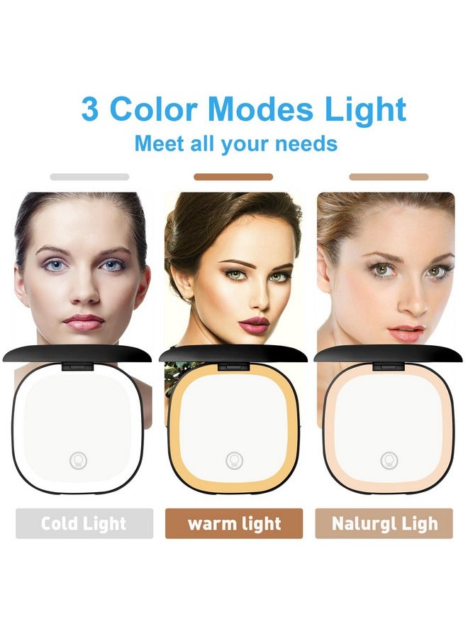 Infitrans - Rechargeable Pocket Mirror, 1X/5X Magnification Led Compact Travel Makeup Mirror With Light In 3 Colors Mode, Purse Mirror, 2-Sided, Portable, Folding, Handheld, Small Mirror - Image 1