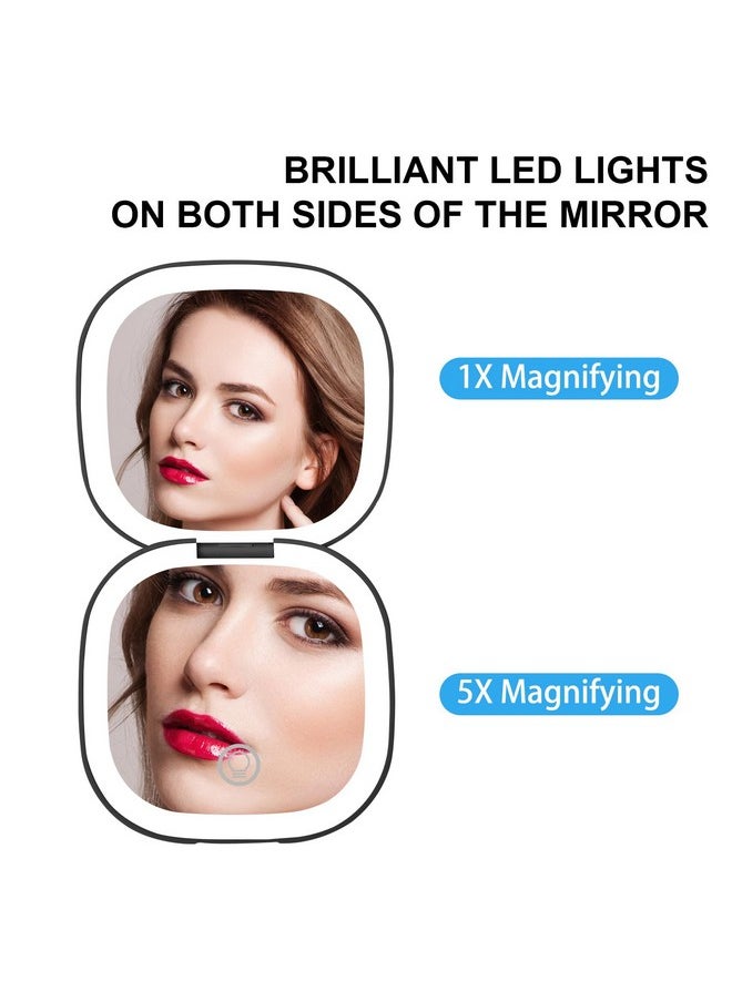 Infitrans - Rechargeable Pocket Mirror, 1X/5X Magnification Led Compact Travel Makeup Mirror With Light In 3 Colors Mode, Purse Mirror, 2-Sided, Portable, Folding, Handheld, Small Mirror - Image 1