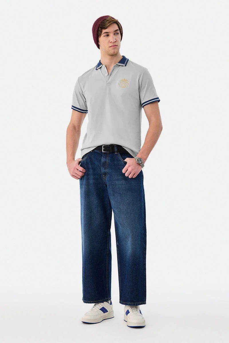 سنيتش Grey Solid Half Sleeve Regular Fit T-Shirt