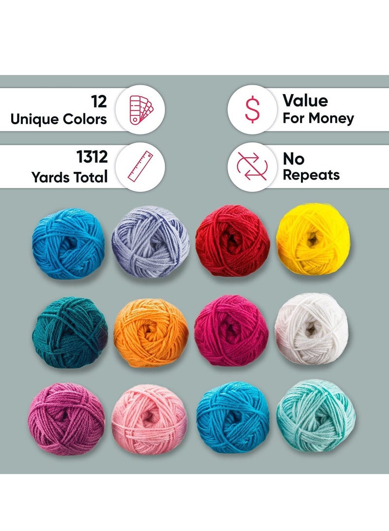 XiuWoo 12 Piece Knitting Yarn Colorful Acrylic Knitting Yarn Worsted for Crochet and Knitting Craft Projects Various Starter Crochet Kits for Adults and Kids Yarn Bulk - Image 3