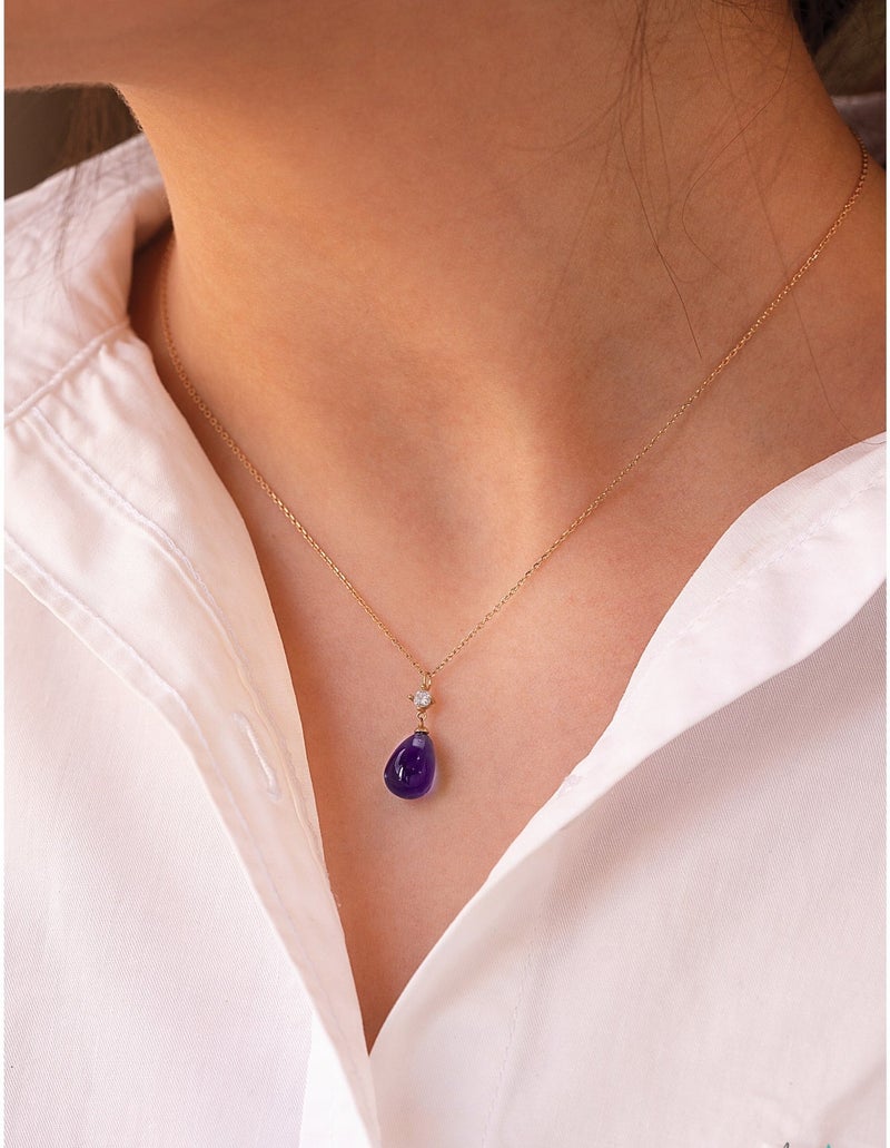 Ruby Art Gold 18K Pure Gold Women’s Necklace purple tier style Daily wear Lightweight, 1.38 Gram - Image 2