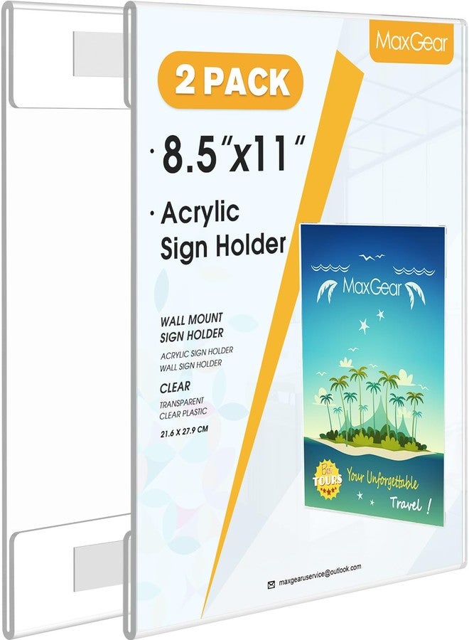 MaxGear Acrylic Sign Holder 8.5 x 11 Wall Mount Clear Plastic Sign Holders with Double Sided Tape, Paper Poster Door Document Flyer Acrylic Wall Frame for Office, Home, Store, Restaurant, 2 Pack - Image 1