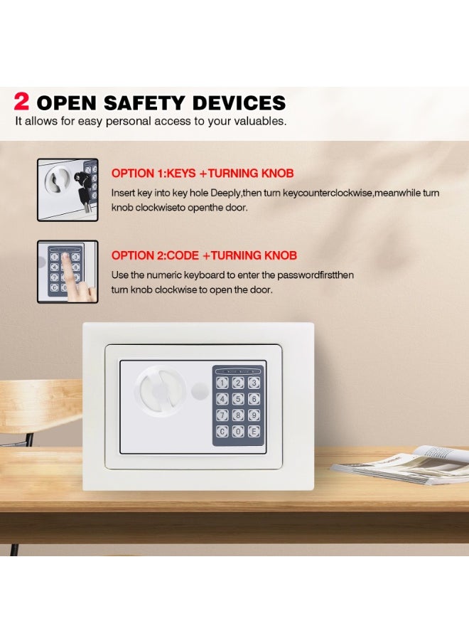 Generic - Small Digital Safe, High Security Home Safe Steel Construction, Fireproof Electronic Password Cabinet with Code & Key for Home, Value Safes Extra Security, White, 4.6L: 17x23x17cm - Image 1