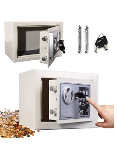 Small Digital Safe, High Security Home Safe Steel Construction, Fireproof Electronic Password Cabinet with Code & Key for Home, Value Safes Extra Security, White, 4.6L: 17x23x17cm