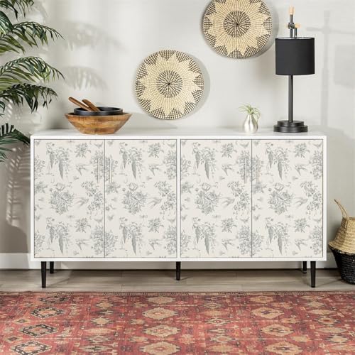 Froluya Cream White and Gray Peel and Stick Wallpaper Vintage Floral Contact Paper 16.9"x118.1" Floral Birds Self Adhesive Removable Wallpaper Grey Flowers Decorative Wall Paper for Bathroom Cabinets - Image 5