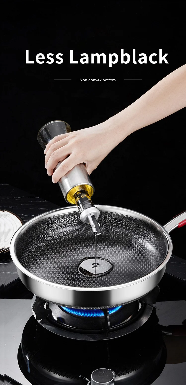 كويزيرا Stainless steel Non - stick , Honeycomb Frying Pan with Glass lid and Silicone spoon rest-28cm