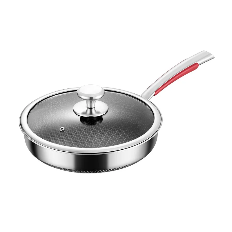 كويزيرا Stainless steel Non - stick , Honeycomb Frying Pan with Glass lid and Silicone spoon rest-28cm