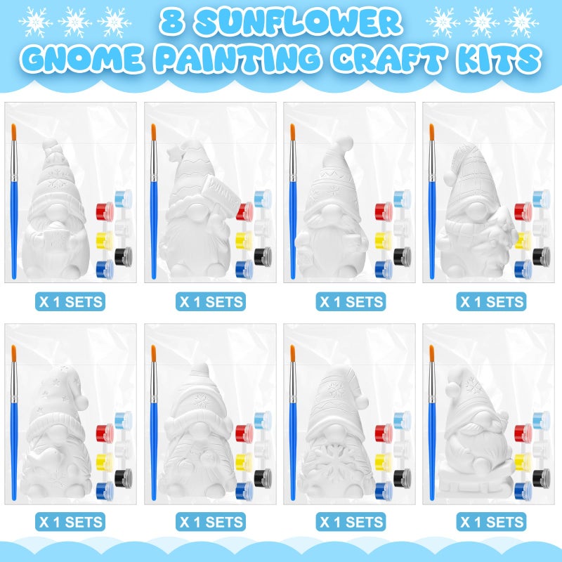 PullCrease 8 Pcs Winter Gnome Ceramics to Paint Ready to Your Own Ceramic Statues DIY Unpainted Paintable Figurines Kit Crafts with Brush Palette for Boys Girls - Image 2