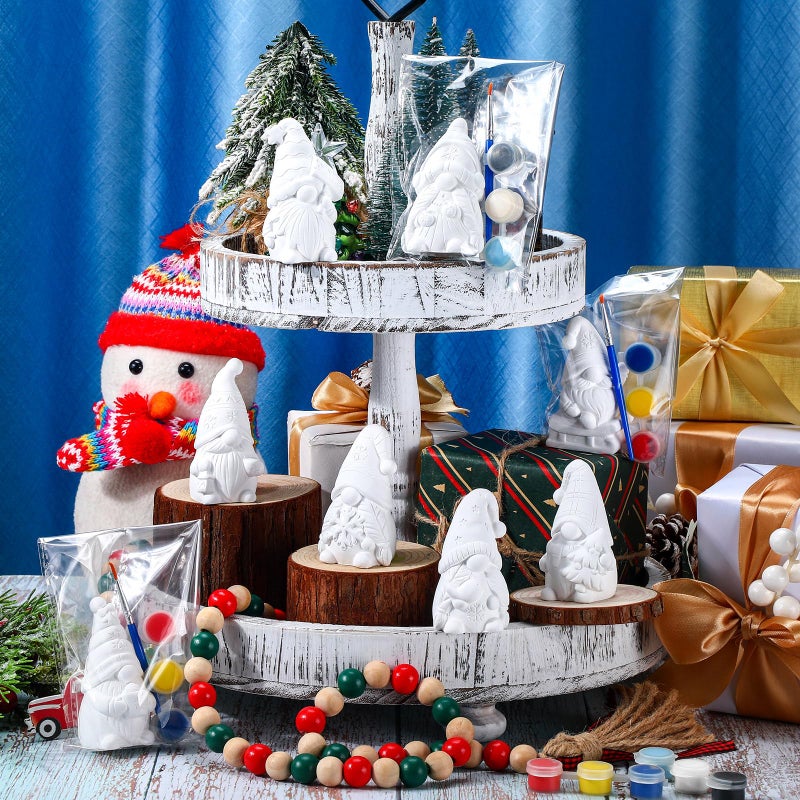 PullCrease 8 Pcs Winter Gnome Ceramics to Paint Ready to Your Own Ceramic Statues DIY Unpainted Paintable Figurines Kit Crafts with Brush Palette for Boys Girls - Image 5