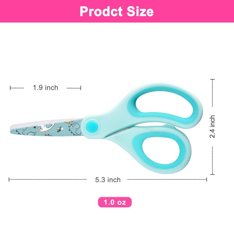 Zicolu 5"" Kids Safety Scissors 3 Pack  Blunt-Tip Stainless Steel Blades (Print Design) & Ergonomic Comfort Handles  For Toddlers  Children  Small School Students  Craft Cutting Paper  Assorted Colors - Image 5