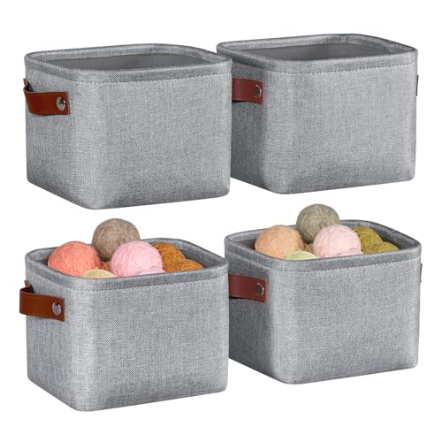 Kntiwiwo Small Fabric Storage Bins, 7.8x6.7x5.9 inch Mini Storage Cubes 4-Pack Storage Basket for Makeup Collapsible Fabric Storage Organizer with Handles, Decorative Basket for Desk, Shelves, Grey - Image 1