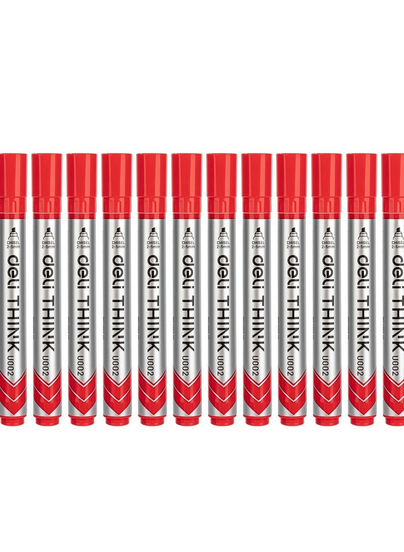 Deli Whiteboard Marker 12 pcs Red Chisel Tip 2-5mm Dry Erase - Image 1
