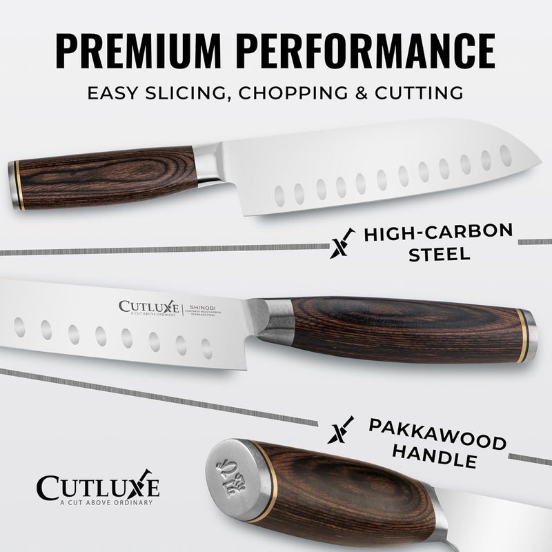 Cutluxe Santoku Knife – Ultra Sharp 7 Inch Meat and Vegetable Japanese Knife for Chopping, High Carbon Stainless Steel Blade, Full Tang Pakkawood Handle – Shinobi Series - Image 2