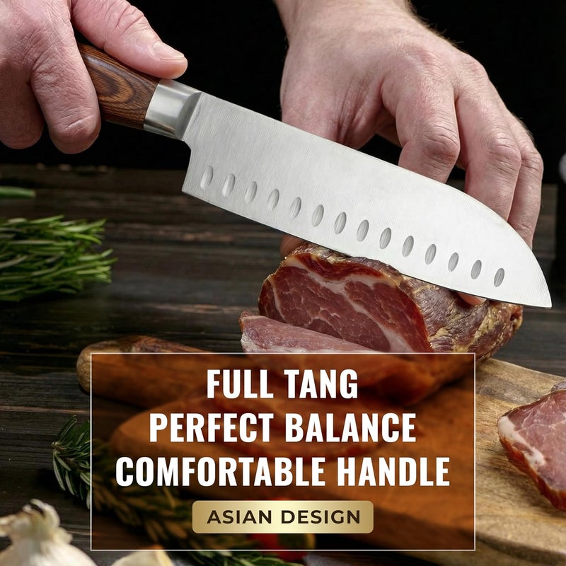 Cutluxe Santoku Knife – Ultra Sharp 7 Inch Meat and Vegetable Japanese Knife for Chopping, High Carbon Stainless Steel Blade, Full Tang Pakkawood Handle – Shinobi Series - Image 3