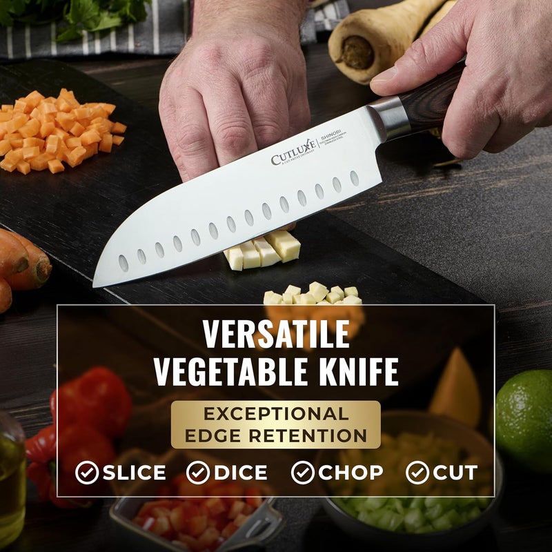 Cutluxe Santoku Knife – Ultra Sharp 7 Inch Meat and Vegetable Japanese Knife for Chopping, High Carbon Stainless Steel Blade, Full Tang Pakkawood Handle – Shinobi Series - Image 5