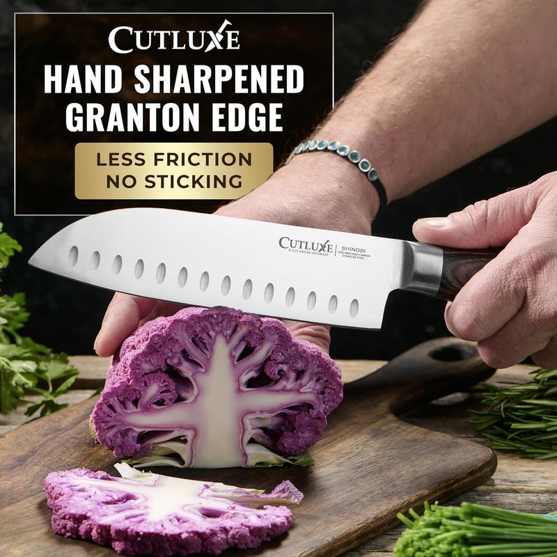 Cutluxe Santoku Knife – Ultra Sharp 7 Inch Meat and Vegetable Japanese Knife for Chopping, High Carbon Stainless Steel Blade, Full Tang Pakkawood Handle – Shinobi Series - Image 4