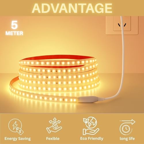 One94Store 5 متر إضاءة حبل LED أبيض دافئ للزينة | أنبوب LED SMD مقاوم للماء للسقف، ديكور المنزل، ديوالي، المهرجانات، للاستخدام الداخلي والخارجي - Image 3