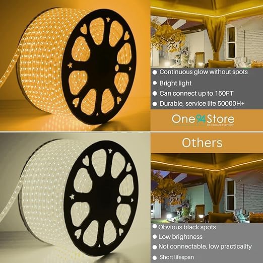 One94Store 5 متر إضاءة حبل LED أبيض دافئ للزينة | أنبوب LED SMD مقاوم للماء للسقف، ديكور المنزل، ديوالي، المهرجانات، للاستخدام الداخلي والخارجي - Image 4