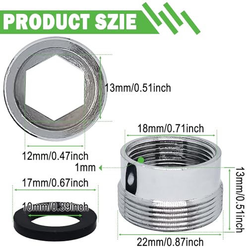 ZLYY Faucet Adapter Aerator For Water Purifier,18mm Female x 1mm To 22mm Male Connector,Faucet Adapter Brass Fitting,Tap Connector Aerator For Bathroom Kitchen(Silver,2pcs) - Image 2