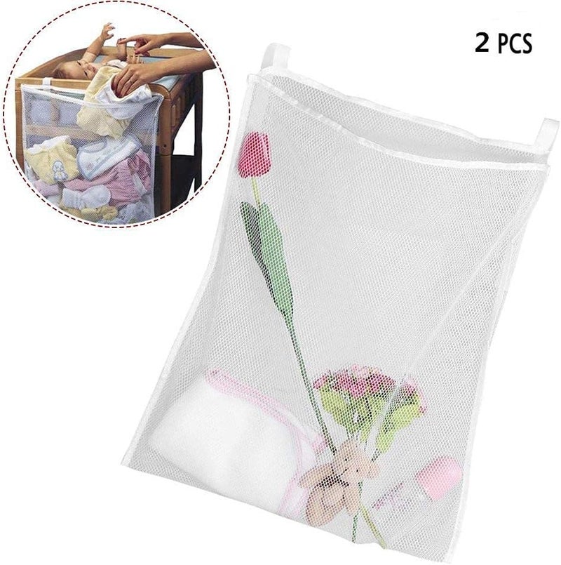 klarako Hanging Storage Bag, 1 Pcs Multifunction Mesh Large Bag Crib Nursery Organizer with Adjustable Straps for Baby Bed to storge Clothing Diapers Toys in Bedroom/Living Room/Kitchen 19.69" x 23.62" - Image 3