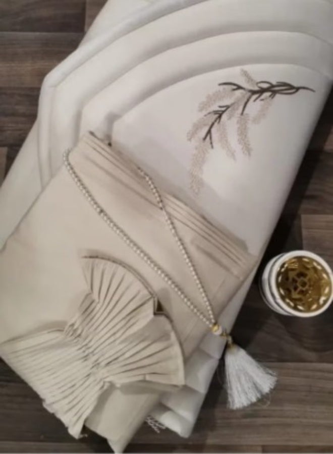 Women's Istanbul Prayer Rug Set with Matching Prayer Sheet, Elegant Embroidered Design, Soft and LightweightComplete prayer set including a soft rug and matching prayer sheet for women