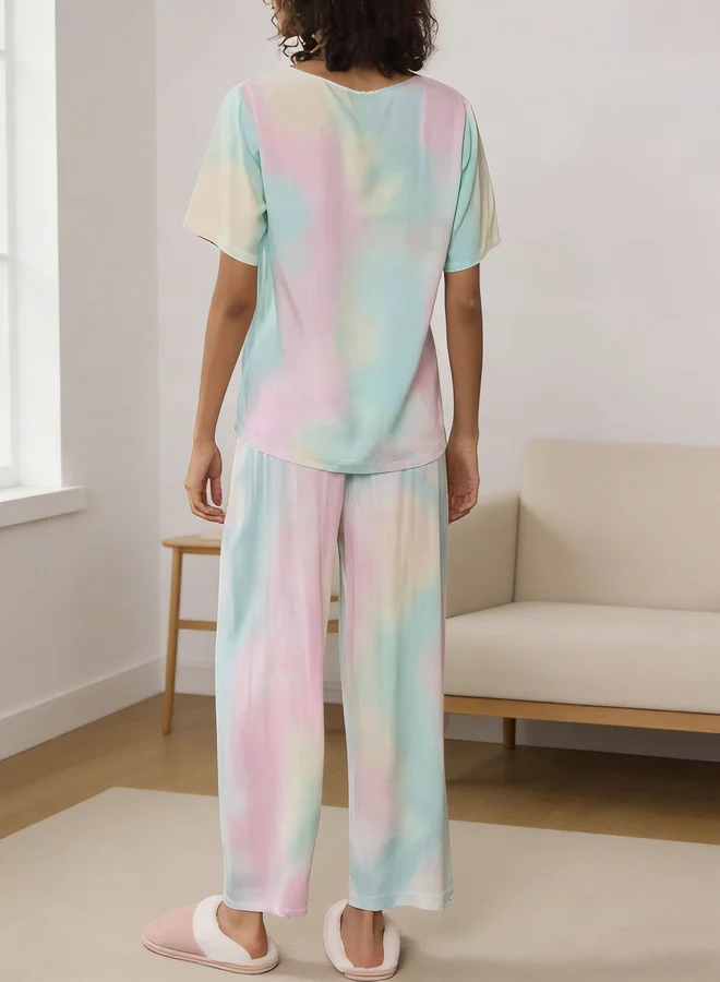 Take Two Multi Tie-Dye Print T-Shirt and Pyjama Set