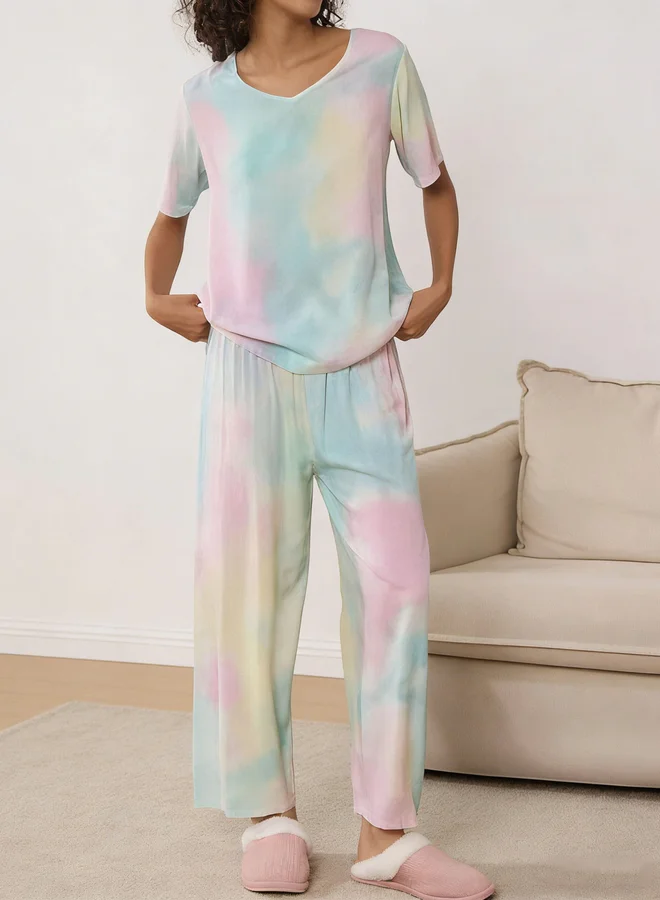 Take Two Multi Tie-Dye Print T-Shirt and Pyjama Set