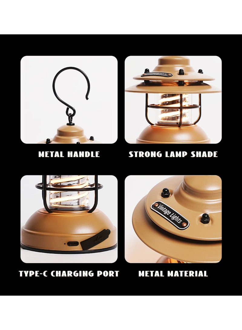 KASTWAVE Mini LED Camping Lantern,Rechargeable Retro Warm Camp Light,Battery Powered Metal Vintage Hanging Lamp ,Portable Waterpoor Outdoor Tent Bulb, Emergency Lighting for Power Failure,Outages - Image 2