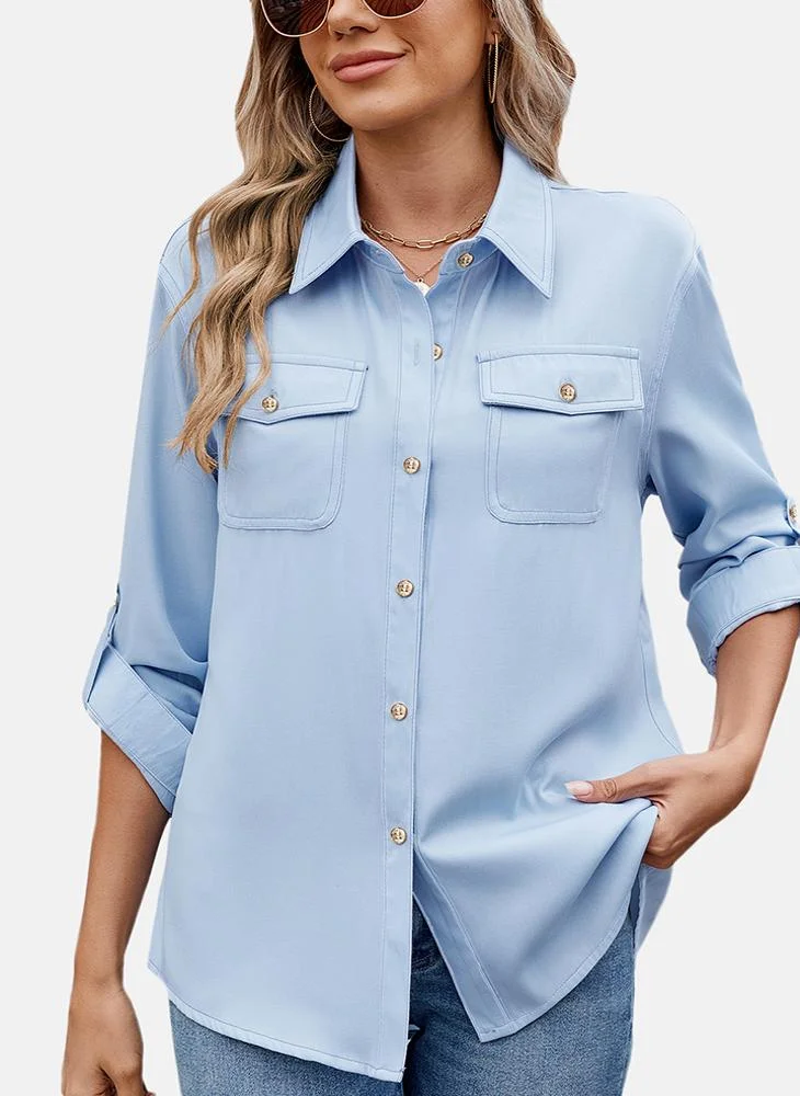 YUNIQEE Blue Plain Regular Fit Shirt