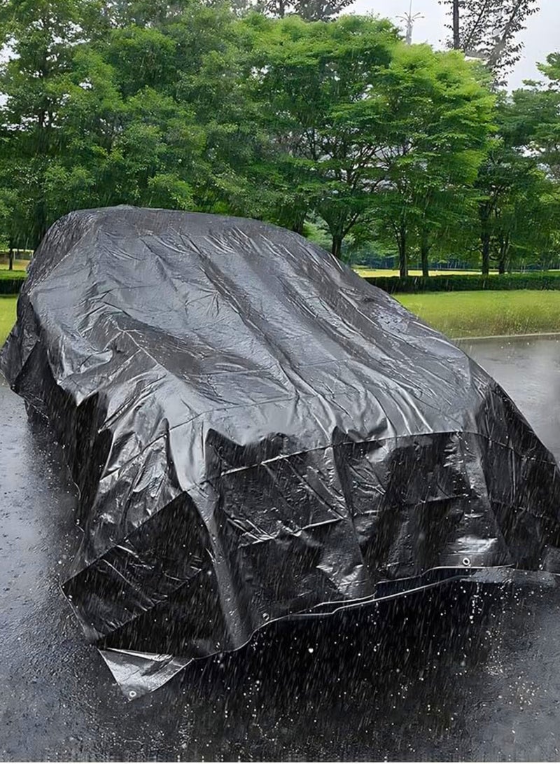 غطاء قماش مشمع شديد التحمل، سمك 220 جم/م²، مقاوم للماء، 3 × 4 م، سماكة 12 مل، مقاوم للتمزق والأشعة فوق البنفسجية، مزود بحلقات وحواف معززة، مناسب للحدائق الخارجية والسيارات والباحات والتخييم وحمامات السباحة (أسود). - Image 3