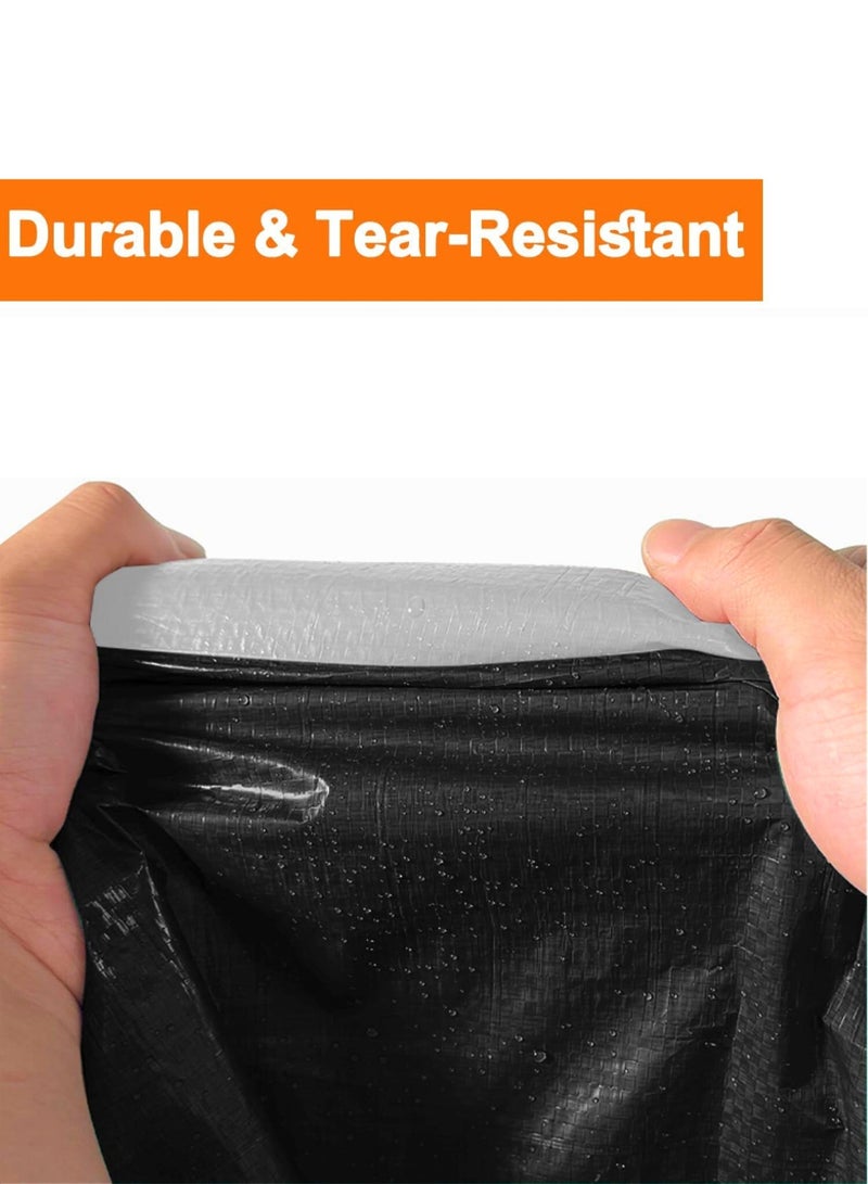 غطاء قماش مشمع شديد التحمل، سمك 220 جم/م²، مقاوم للماء، 3 × 4 م، سماكة 12 مل، مقاوم للتمزق والأشعة فوق البنفسجية، مزود بحلقات وحواف معززة، مناسب للحدائق الخارجية والسيارات والباحات والتخييم وحمامات السباحة (أسود). - Image 2