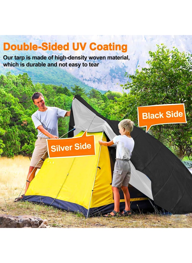 غطاء قماش مشمع شديد التحمل، سمك 220 جم/م²، مقاوم للماء، 3 × 4 م، سماكة 12 مل، مقاوم للتمزق والأشعة فوق البنفسجية، مزود بحلقات وحواف معززة، مناسب للحدائق الخارجية والسيارات والباحات والتخييم وحمامات السباحة (أسود). - Image 5